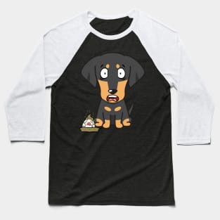 Funny dachshund steps on a dirty diaper Baseball T-Shirt